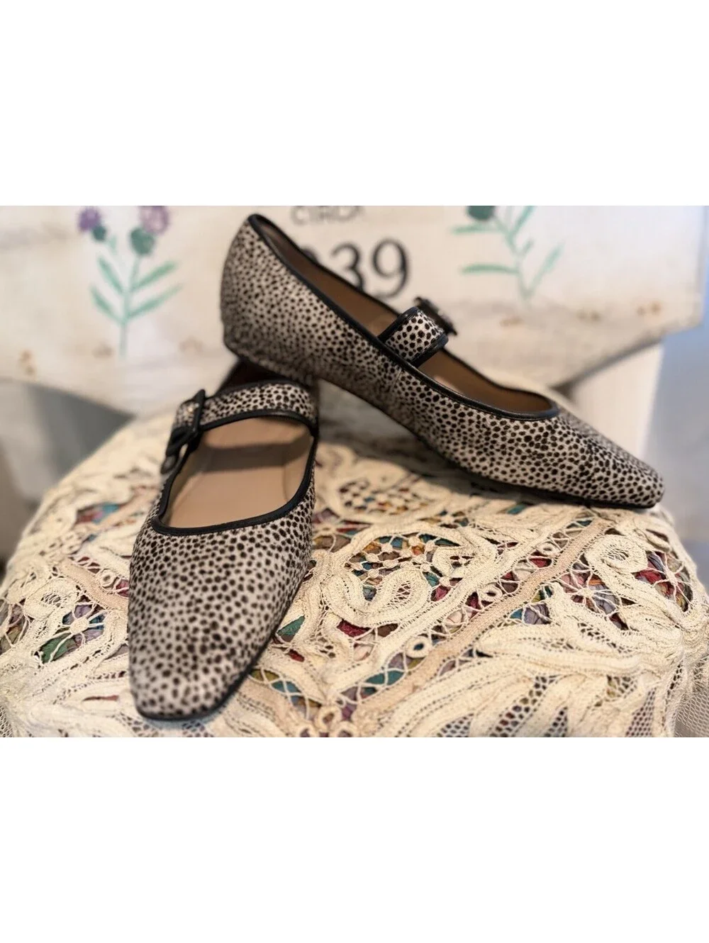 Boden Vic Chisel Toe Mary Jane Dalmation Print Black Ivory Mary Jane Sz 42/10